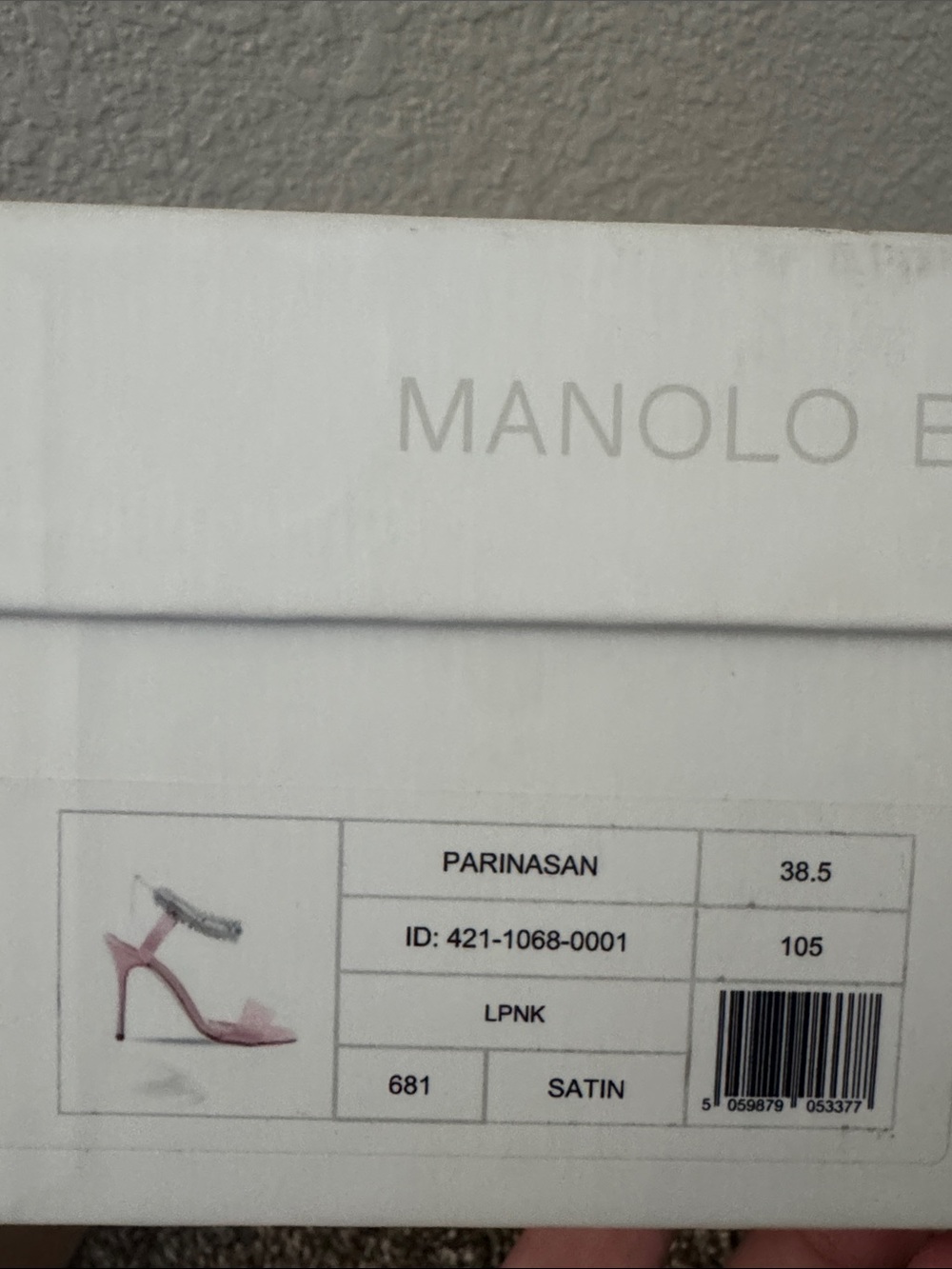 NIB Manolo Blahnik Parinasan Satin Heels 105 mm Size 38.5 Pink w/Crystal Strap - Picture 7 of 7